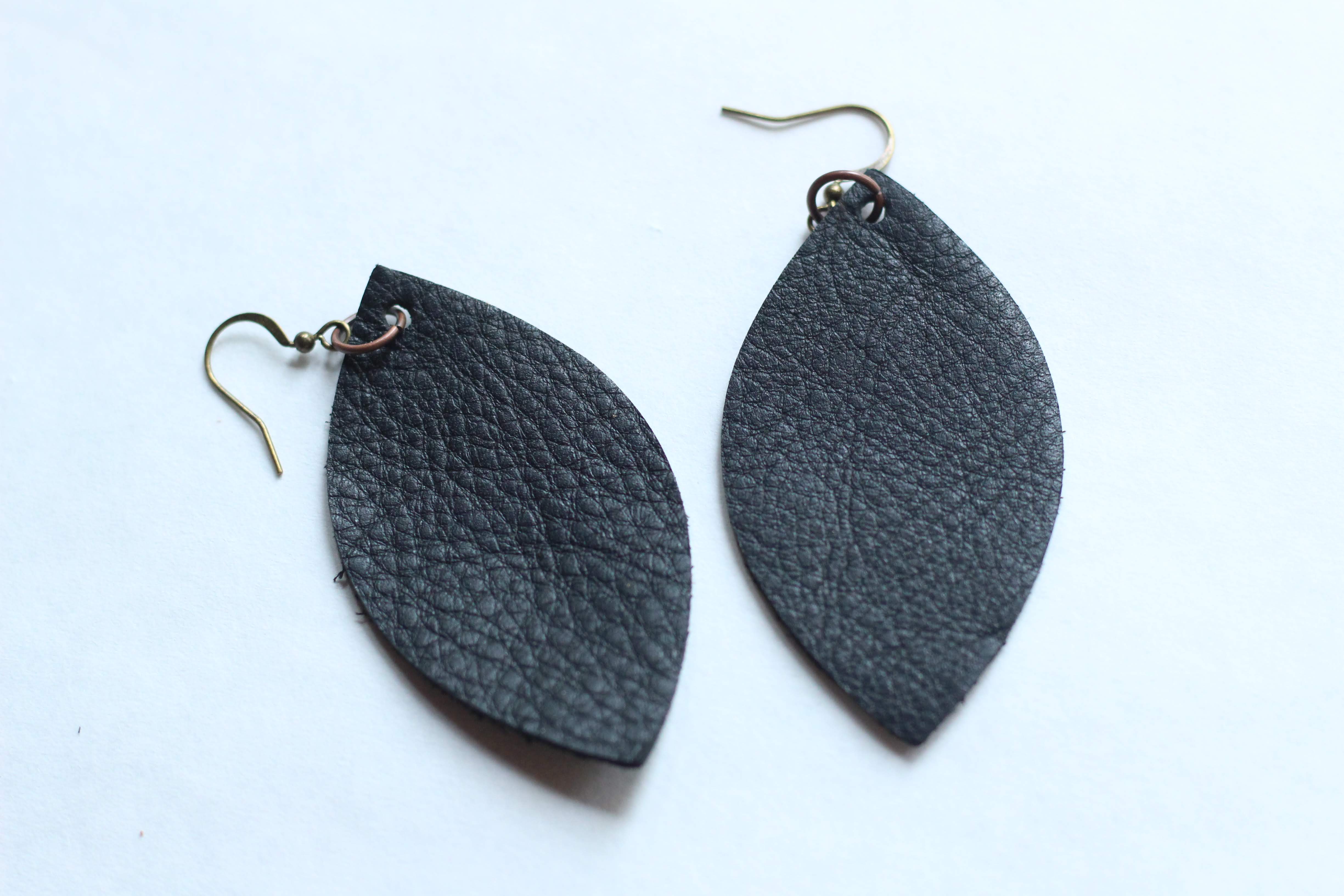 Black Leather Leaf Earring